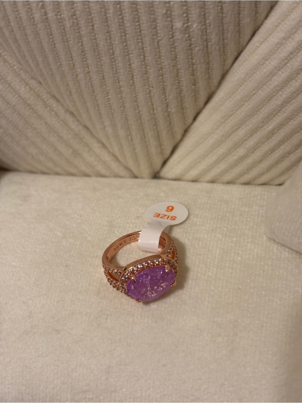 Rose Gold Ring with Purple  Stone - Size 6